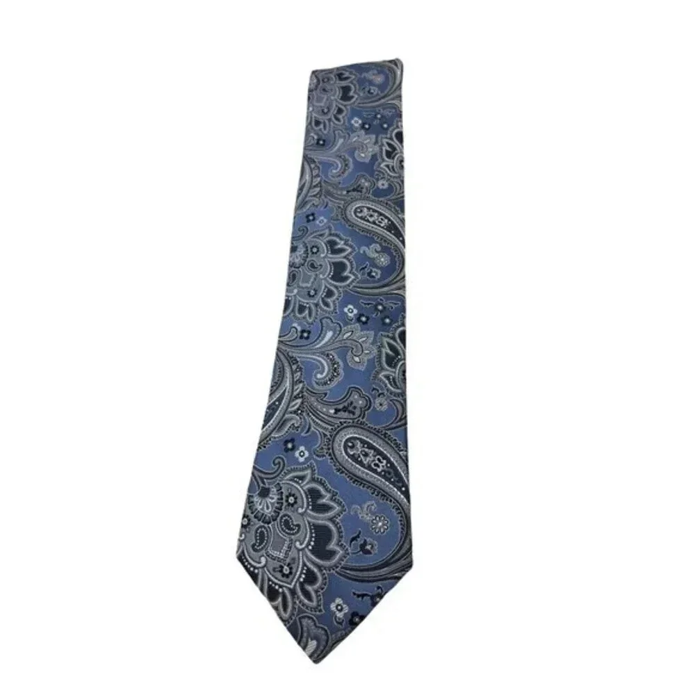 Merona 100% Silk Neck Tie Necktie‎ Slim Plaid Blue Paisley 3.5 x 58 inches​​​
